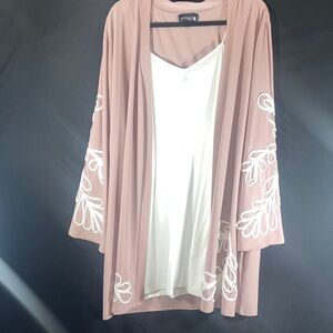 Gorgeous Mauve Cardigan w/ Ivory Stitching Embellishments Women 2X